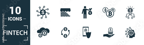 Fintech icon set. Include creative elements online banking, direct payment, fintech, cryptocurrency, fintech industry icons. Can be used for report, presentation, diagram, web design