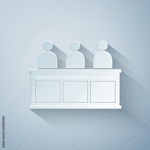 Paper cut Jurors icon isolated on grey background. Paper art style. Vector Illustration
