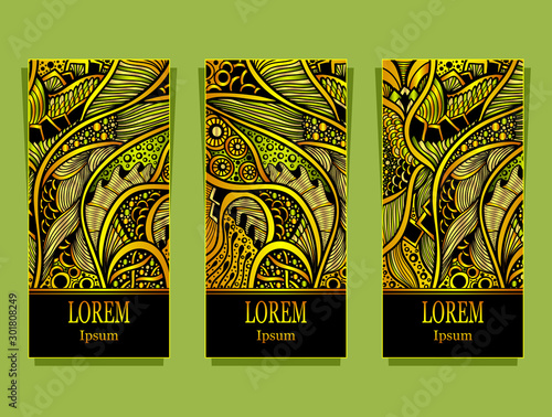 Set of templates luxury product with abstract  floral texture in gold black green for cosmetic or perfume or jewelry  or for tea package or for advertising different things 