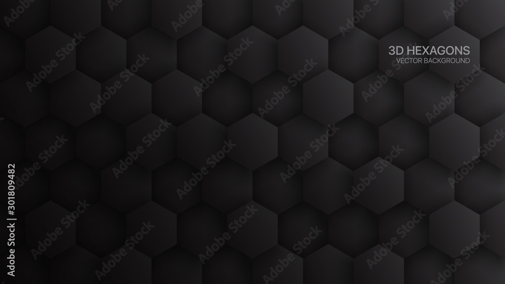 3D Vector Hexagon Pattern Dark Gray Abstract Technological Background. Tech Scientific Concept Hexagonal Blocks Structure Darkness Wide Wallpaper. Black Friday Sale Blank Tech Banner 3D Vector Hexagon Pattern Dark Gray Abstract Technological Background. Tech Scientific Concept Hexagonal Blocks Structure Darkness Wide Wallpaper. Black Friday Sale Blank Tech Banner