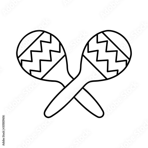 Crossed maracas, rumba shakers or shac-shacs musical instrument line art vector icon for music apps and websites