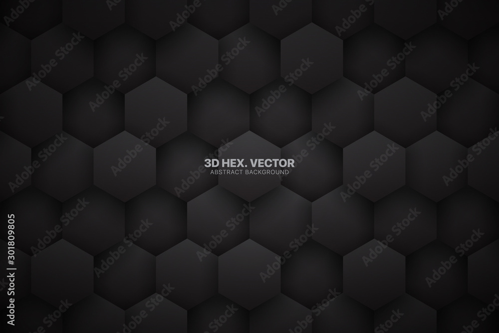 Dark Gray 3D Vector Tech Hexagonal Blocks Pattern Abstract Background ...