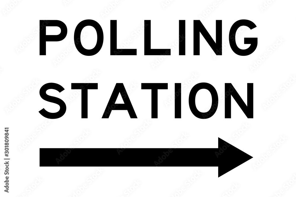 Direction of polling station sign vector on white background