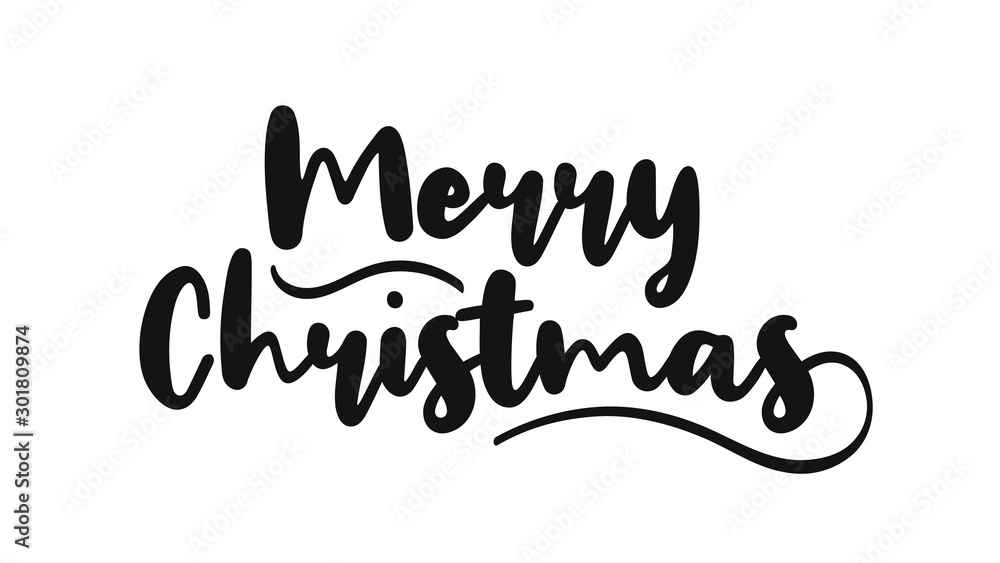 Merry Christmas and Happy New Year handwritten text. Merry Christmas hand drawn black text for greeting card, banner, postcard and festive background Merry Christmas and Happy New Year handwritten text. Merry Christmas hand drawn black text for greeting card, banner, postcard and festive background