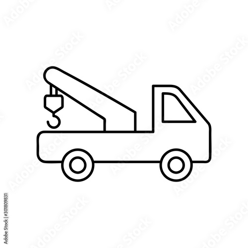 Tow truck line icon, outline vector sign, linear style pictogram isolated on white. Symbol, logo illustration. Editable stroke. Pixel perfect