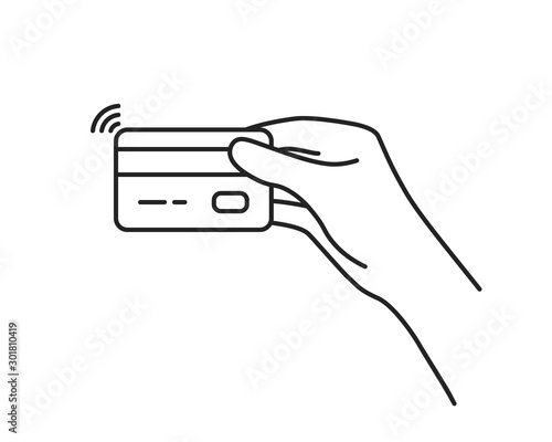 black thin line hand with contactless card