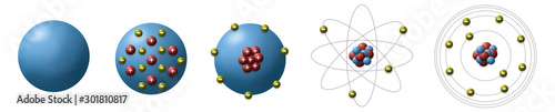 Photo Evolution of atomic model from different scientists show historical models of the atom use for basic in chemistry
