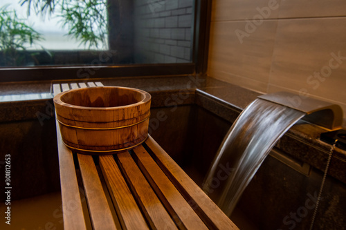 Bathtub and washbasin in hot spring soup house,