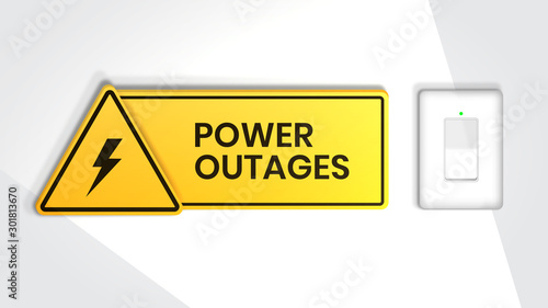 Power outage, warning poster with power switch and a beautiful triangular icon of electricity