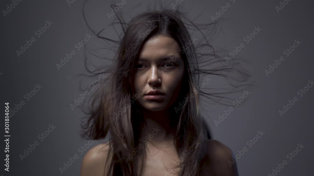 Slow motion girl hair. hair fluttering in the wind. Slow motion girl hair. hair fluttering in the wind.