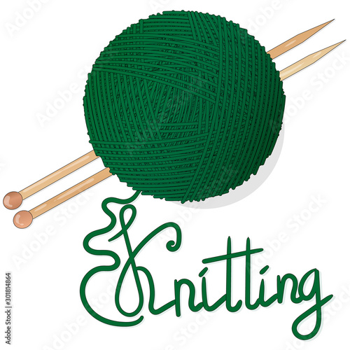 Ball of wool for knitting and knitting needles. Vector illustration image on white background...