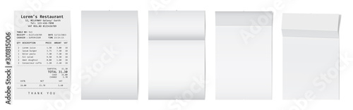 Mockup of a white paper receipt from a supermarket. Shop check template