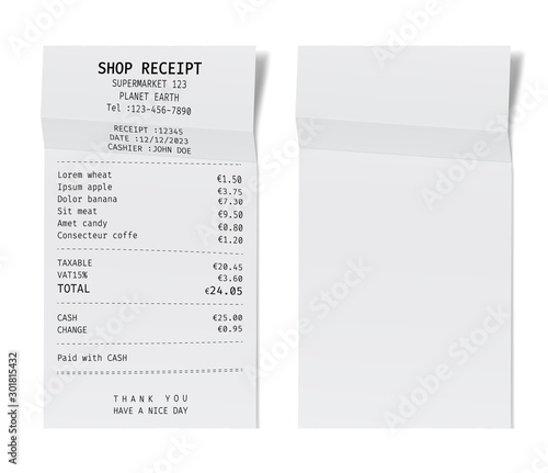 Template of a shop receipt. Mockup of a check from mall