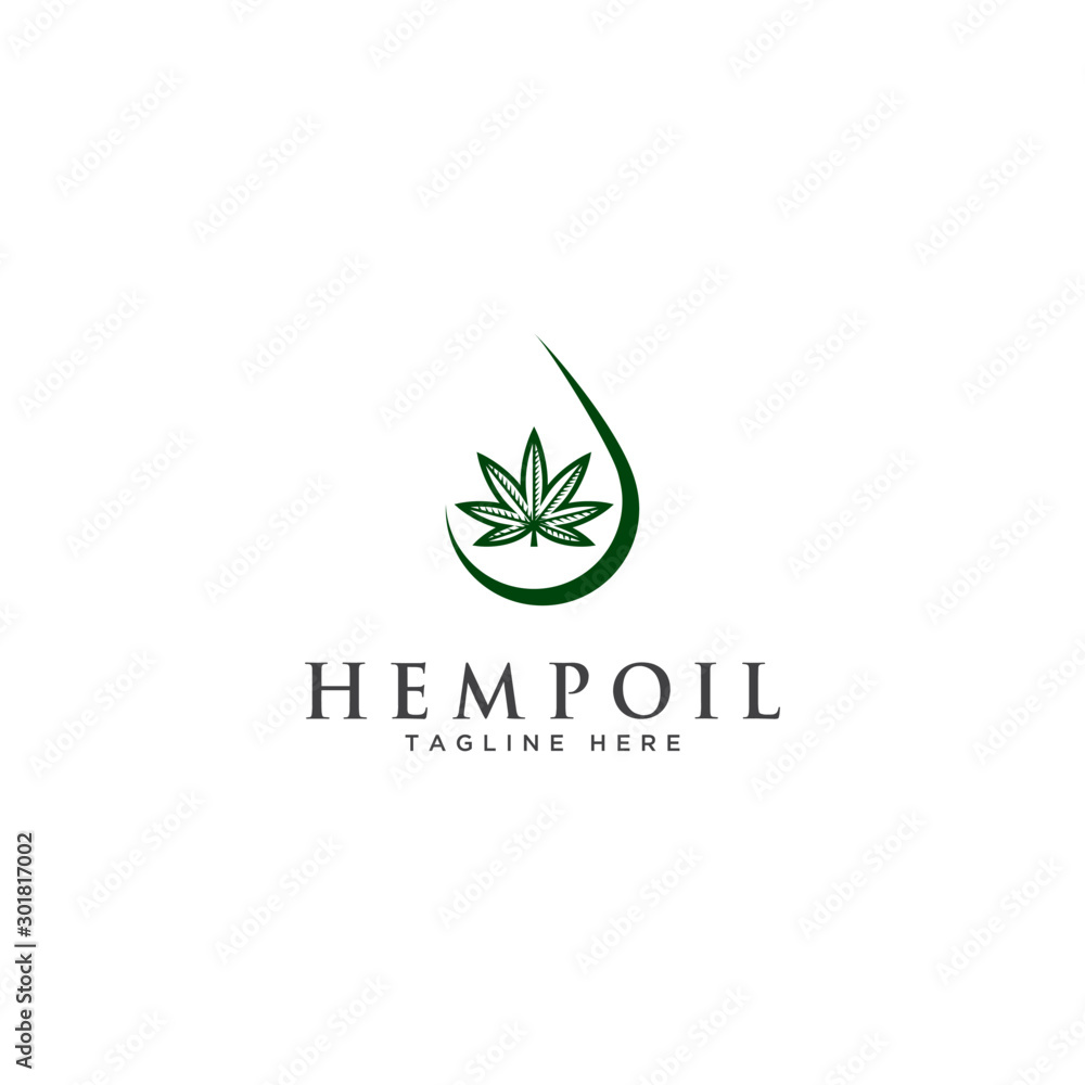Health Cannabis Oil Logo Vector Icon Illustration with illustrations of cannabis leaves and abstract drops