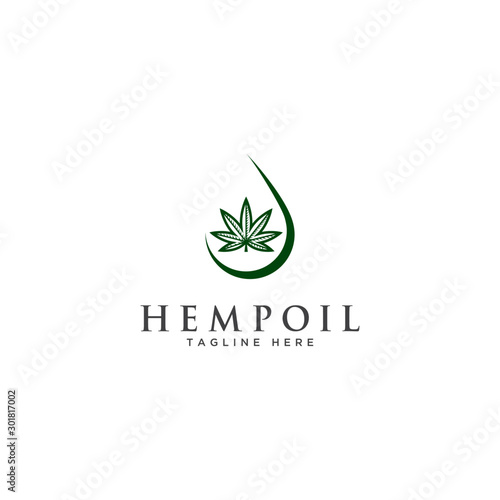 Health Cannabis Oil Logo Vector Icon Illustration with illustrations of cannabis leaves and abstract drops