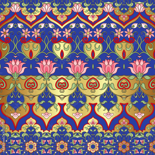 Eastern ethnic motif, traditional muslim ornament. Seamless pattern, background. Vector illustration