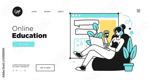 Online Education Concept. Web page templates for Education courses. Outline vector style.