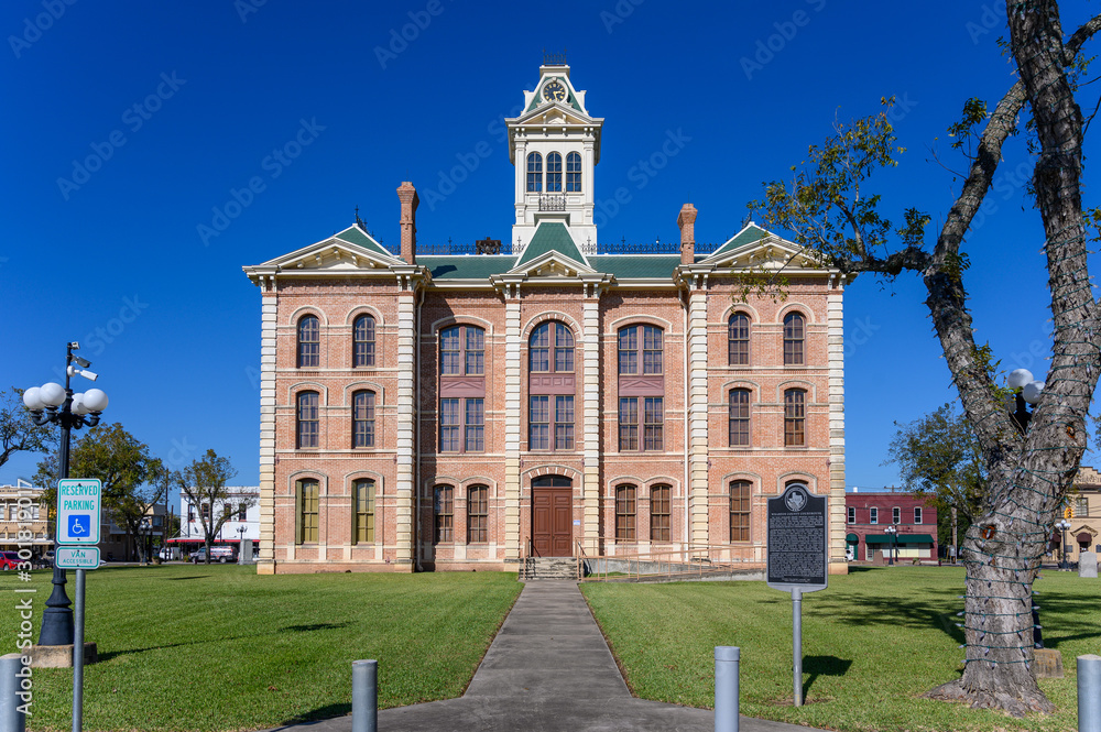 Historic Wharton County Courthouse built in 1889 and Town Square in Wharton City in Wharton County in Southeastern Texas, United States