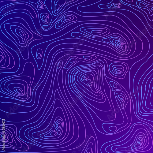Blue topography relief. Outline cartography landscape. Map Modern poster design. Vector illustration in blue and purple colors