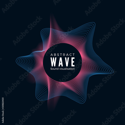 Design of digital radial sound waves. Abstract audio equalizer effect. Dynamic spectrum of music impulse. Vector illustration