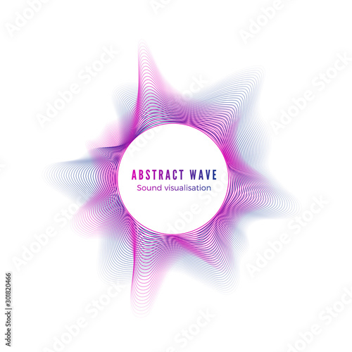 Abstract color radial sound wave. Digital music visualization. Red and blue waveforms template. Audio equalizer isolated on white background. Vector