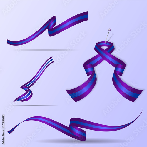 Realistic ribbons set in cool cyber colors. Decorative design elements. Vector illustration. photo
