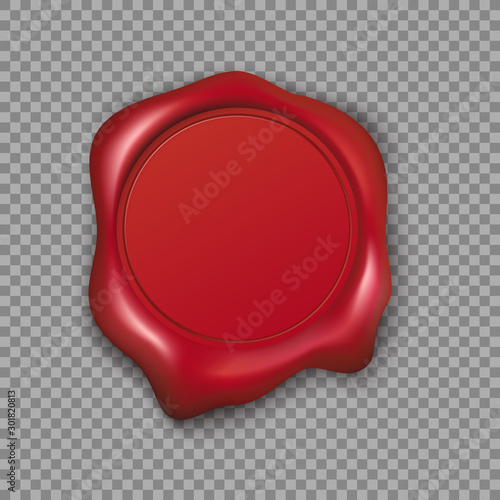 Red wax seal. Vector Illustration isolated on transparent background