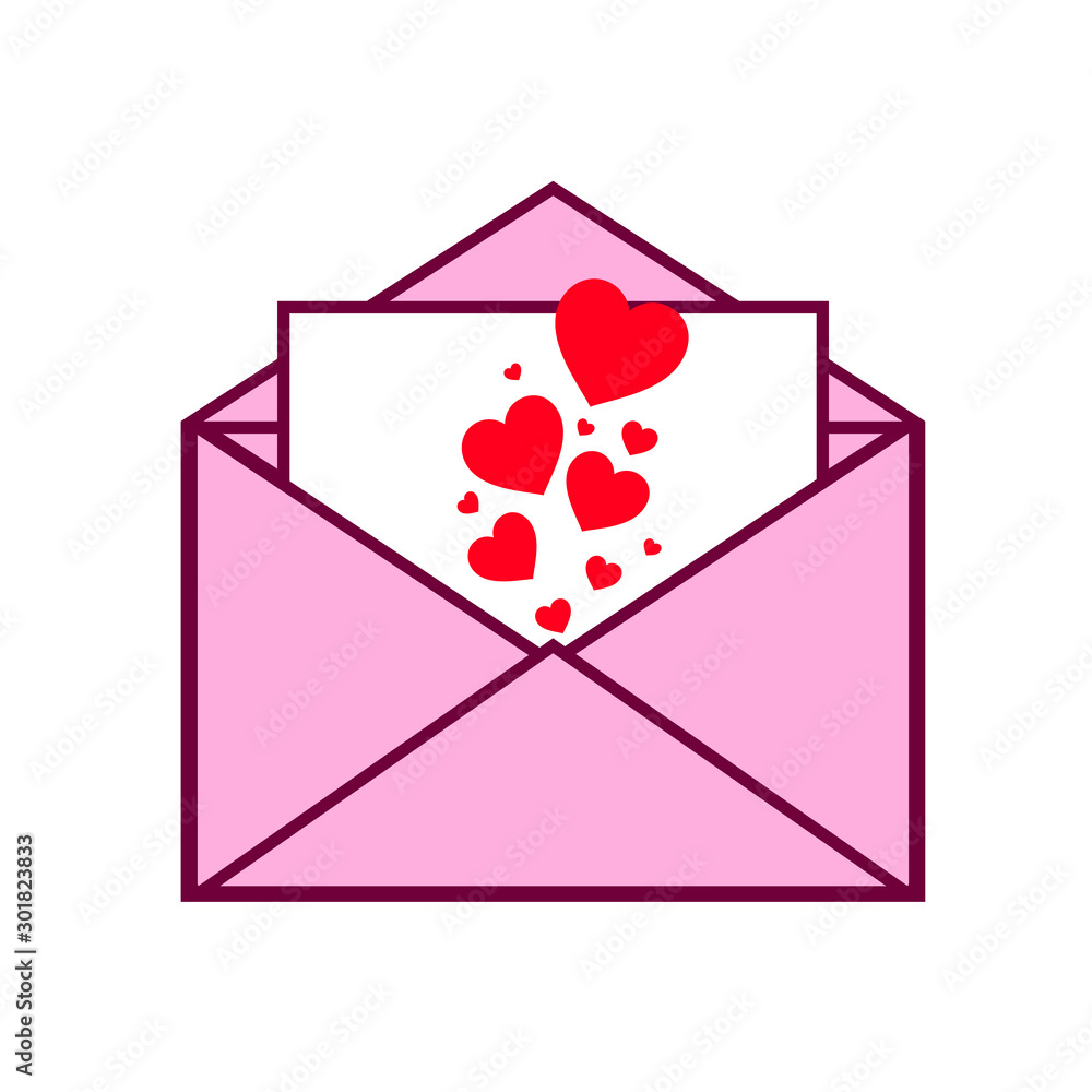 Open envelope full of hearts isolated Valentines day message. Vector letter, love correspondence symbol Open envelope full of hearts isolated Valentines day message. Vector letter, love correspondence symbol