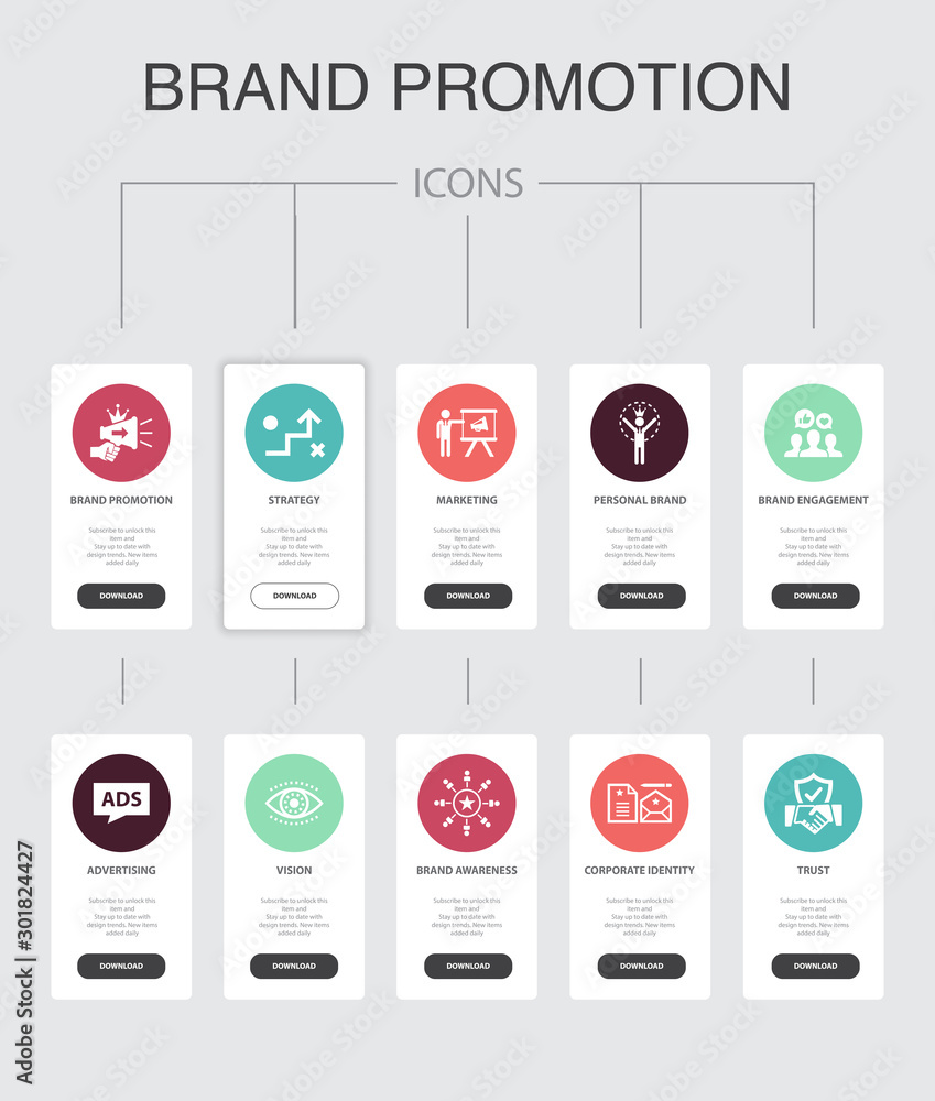brand promotion Infographic 10 steps UI design.strategy, marketing,  personal brand, advertising simple icons Stock Vector | Adobe Stock