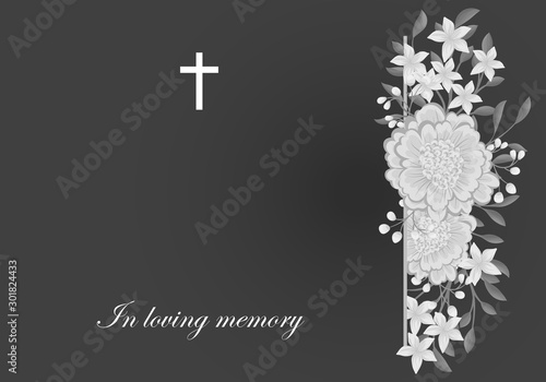 Funeral illustration postcard. Sad invitation.
