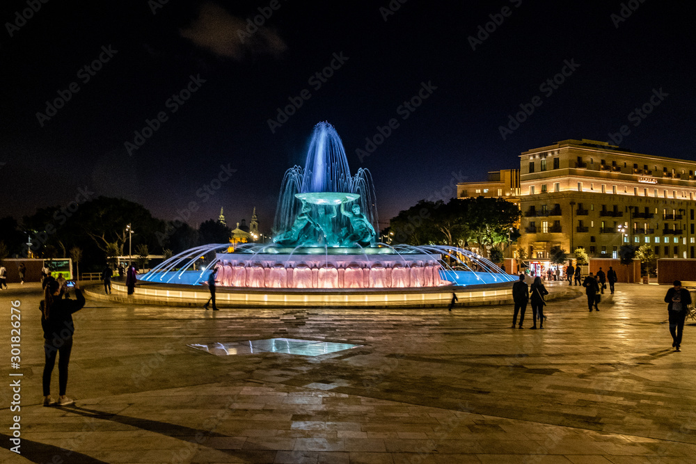 Triton Fountain at night