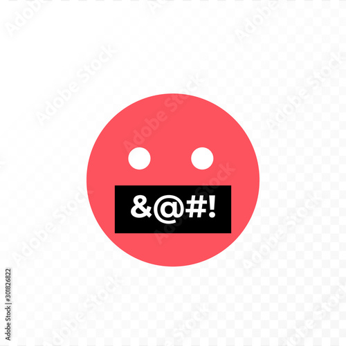 Vector color bad speech language icon illustration. Red angry emoji with censored word mouth isolated on transparent background. Design element for hate banner, poster, web, meme