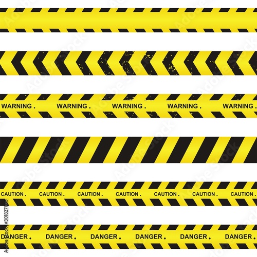 Yellow and Black Barricade Construction Tape Collection. police stripe. Vector illustration. © Graficriver
