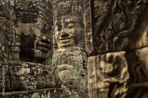Faces in the walls of Bayon temple, Ankor Wat, Cambodia.