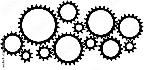 Impellers gears touching each other collaboration concept on white background.