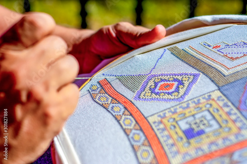 Cross stitch traditional embroidery and Handmade Etamine – Stock Image