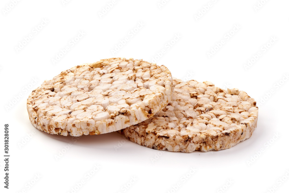 Rice cakes, corn biscuits, isolated on white background Rice cakes, corn biscuits, isolated on white background