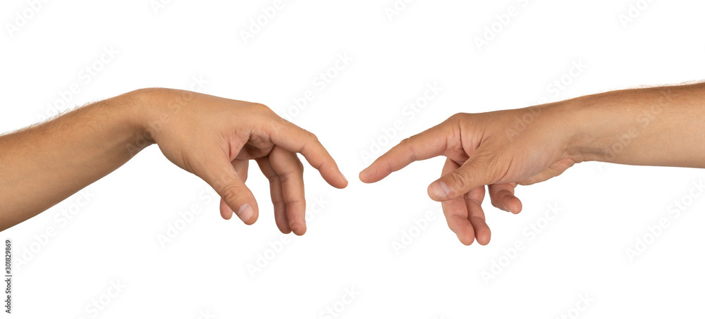 Human hands pulling one to another isolated on white Human hands pulling one to another isolated on white