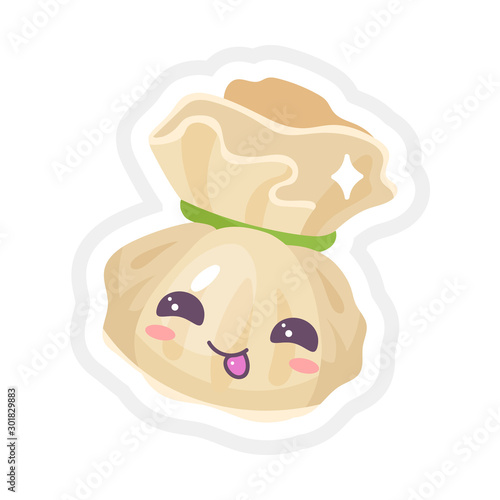 Chinese dumpling cute kawaii vector characters set. Asian dish with smiling face. Eastern cuisine tradition. Dumpling with meat, vegetables. Funny emoji, emoticon. Isolated cartoon color illustration