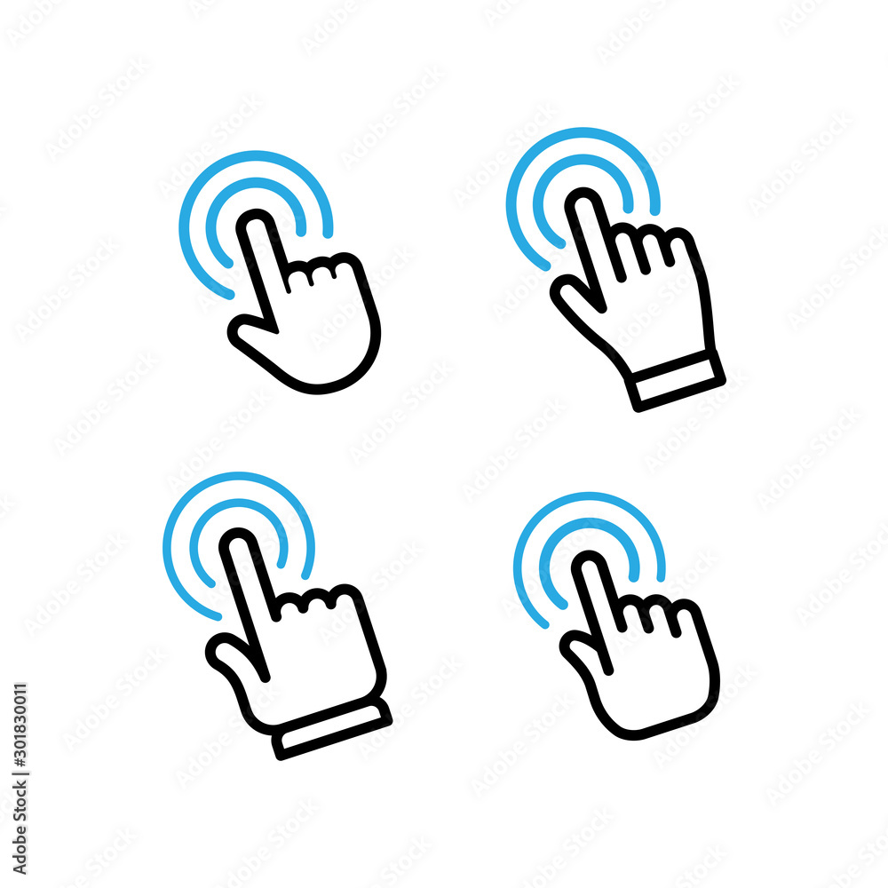Hand click linear icon set. Clicking pointer finger collection. Hand click linear icon set. Clicking pointer finger collection.