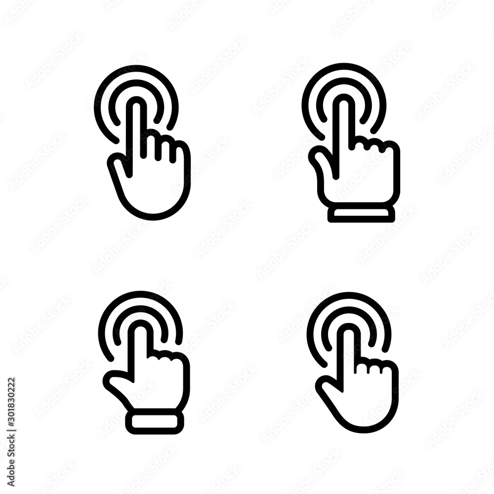 Hand click linear icon set. Clicking pointer finger collection. Hand click linear icon set. Clicking pointer finger collection.