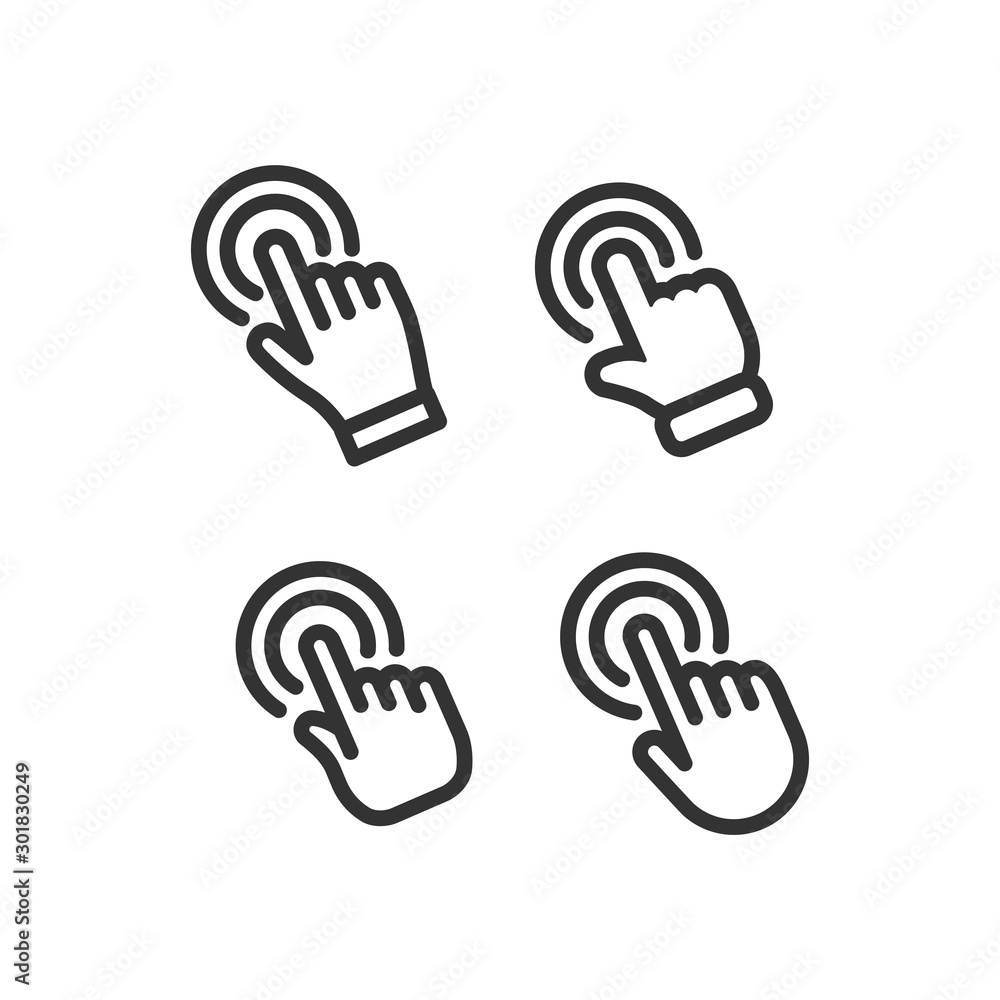 Hand click linear icon set. Clicking pointer finger collection. Hand click linear icon set. Clicking pointer finger collection.