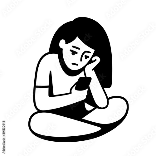 Bored girl scrolling phone