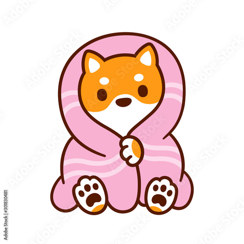 Cute cartoon dog in blanket