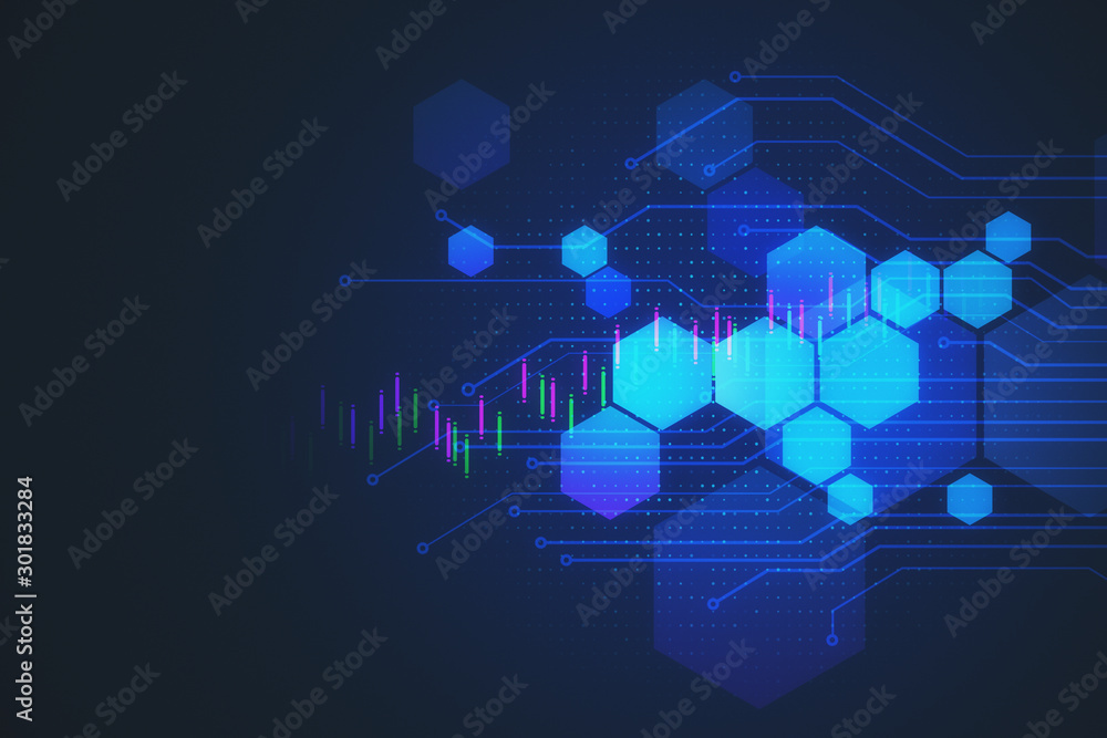 Obraz premium hexagons background with stock chart