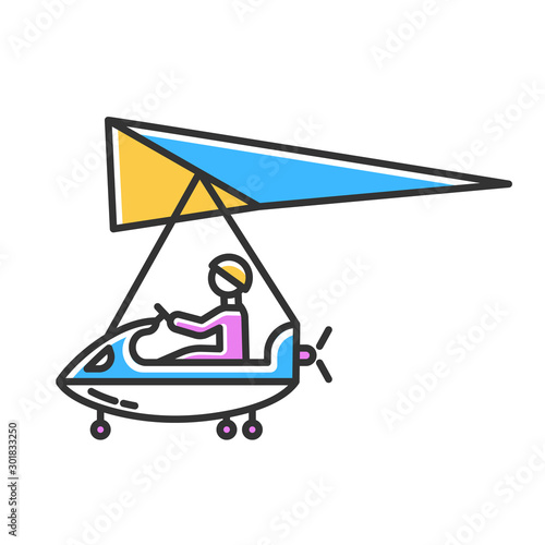 Ultralight aviation color icon. Micro lighting. Air extreme sport. Microlight trick. Adrenaline recreation. Stunt flying. Ultra light aeroplane flights. Isolated vector illustration