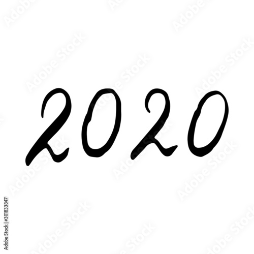 Hand-drawn doodle New Year 2020 number on a white Isolated background. Hand figure illustration 2020 for decorate calendar, banner, poster, invitation, card, Chinese New Year. Vector lettering figures
