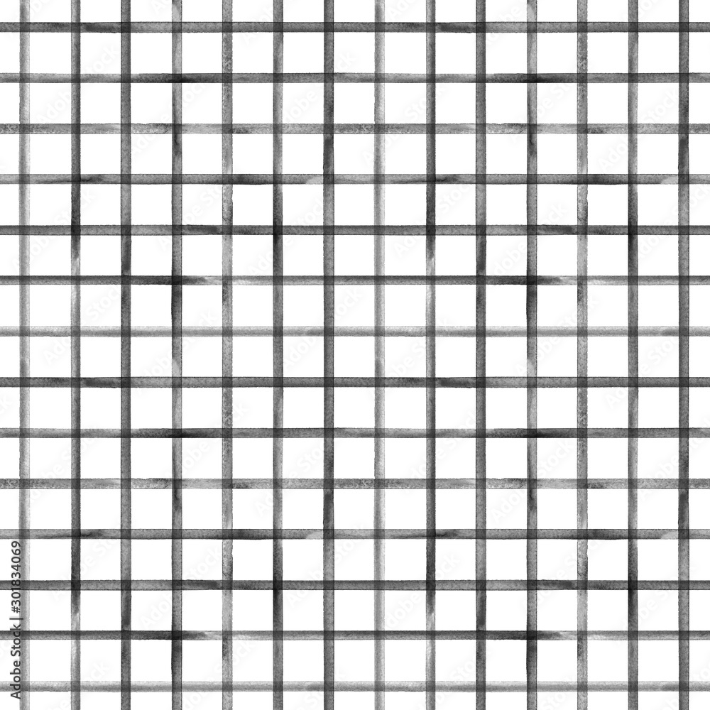Watercolor stripe plaid seamless pattern. Black gray stripes on white background Watercolor stripe plaid seamless pattern. Black gray stripes on white background