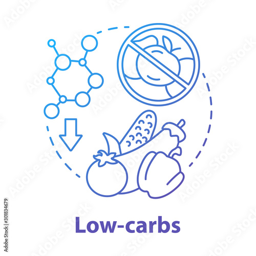 Low carbs blue gradient concept icon. Keto diet idea thin line illustration. Healthy meal. Ketogenic food. Carbohydrate nutrition. Fresh vegetables. Vector isolated outline drawing