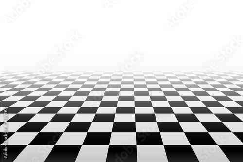 Black and white perspective checkered background - vector illustration Fototapete
